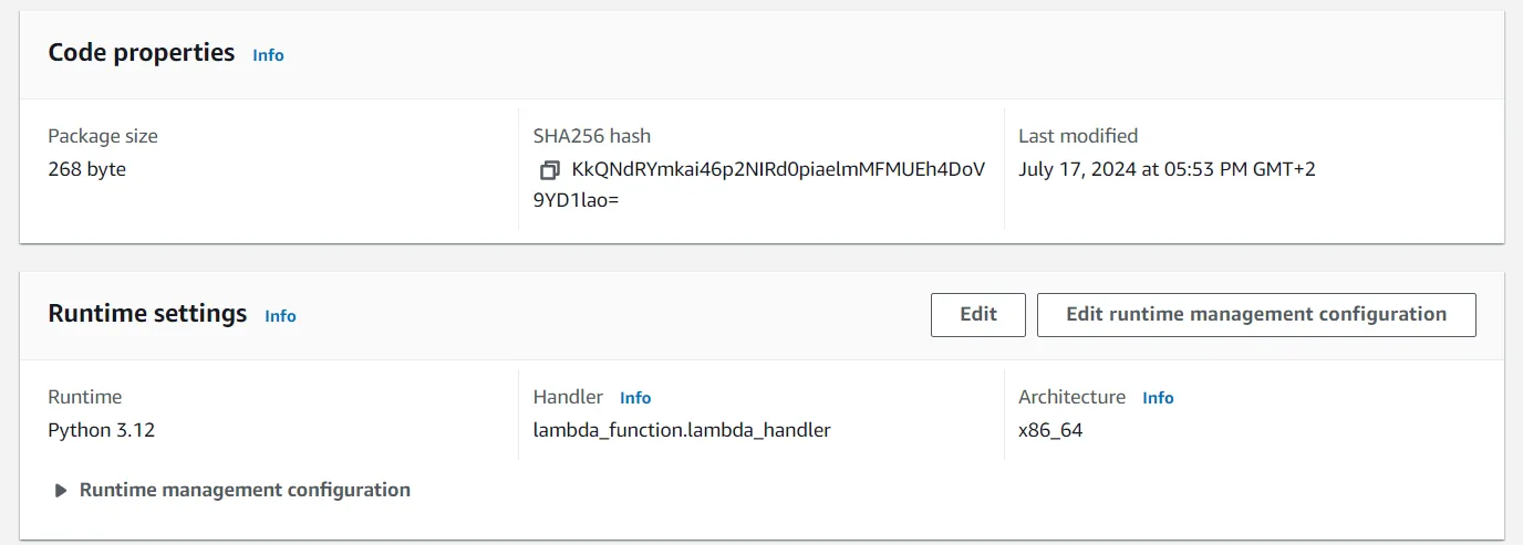 Lambda code information